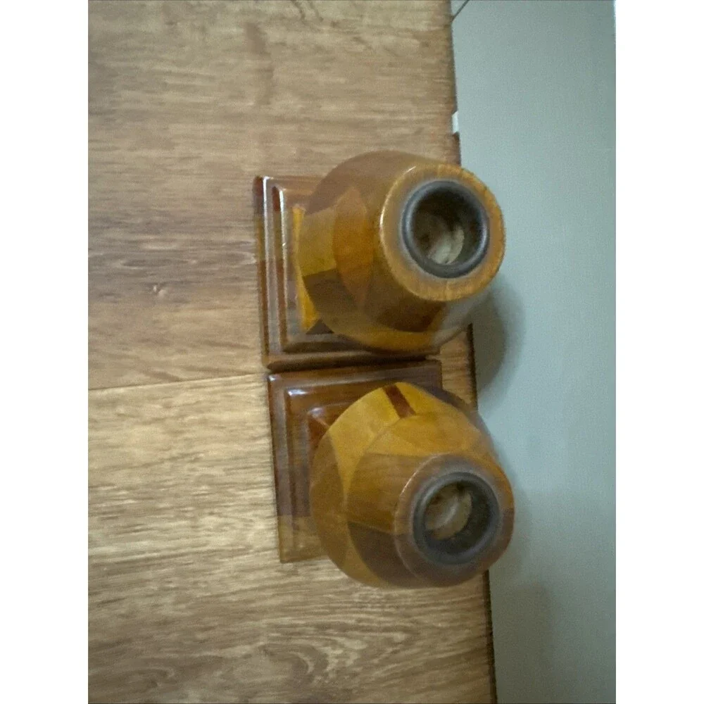 Candlestick Holders 4.75”  Carved Unique Pair Set Of 2 MCM